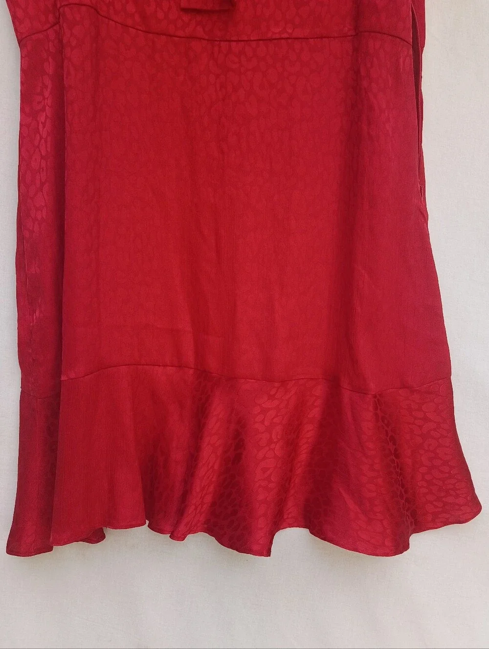 Michael Kors Red Jacquard Cheetah Print Tie Neck Midi Dress